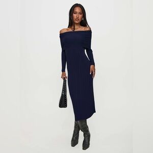 Princess poly Flisse Long Sleeve Rib Maxi Dress Navy